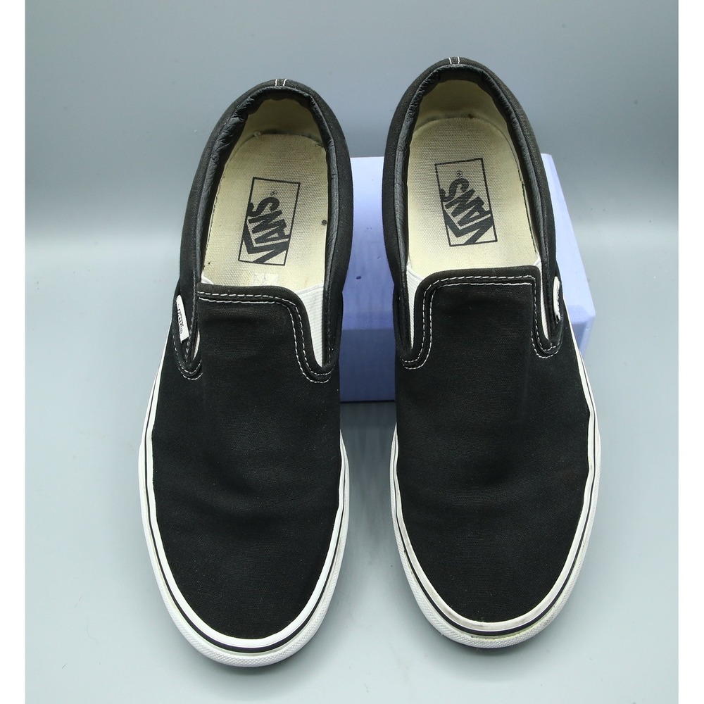 Vans Classic Slip-On Black White Canvas Skate Shoes Mens 8 Womens 9.5 508731